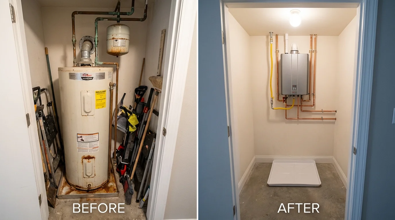 Tank water heater versus wall-mounted tankless unit comparison for Spring House, PA homeowners